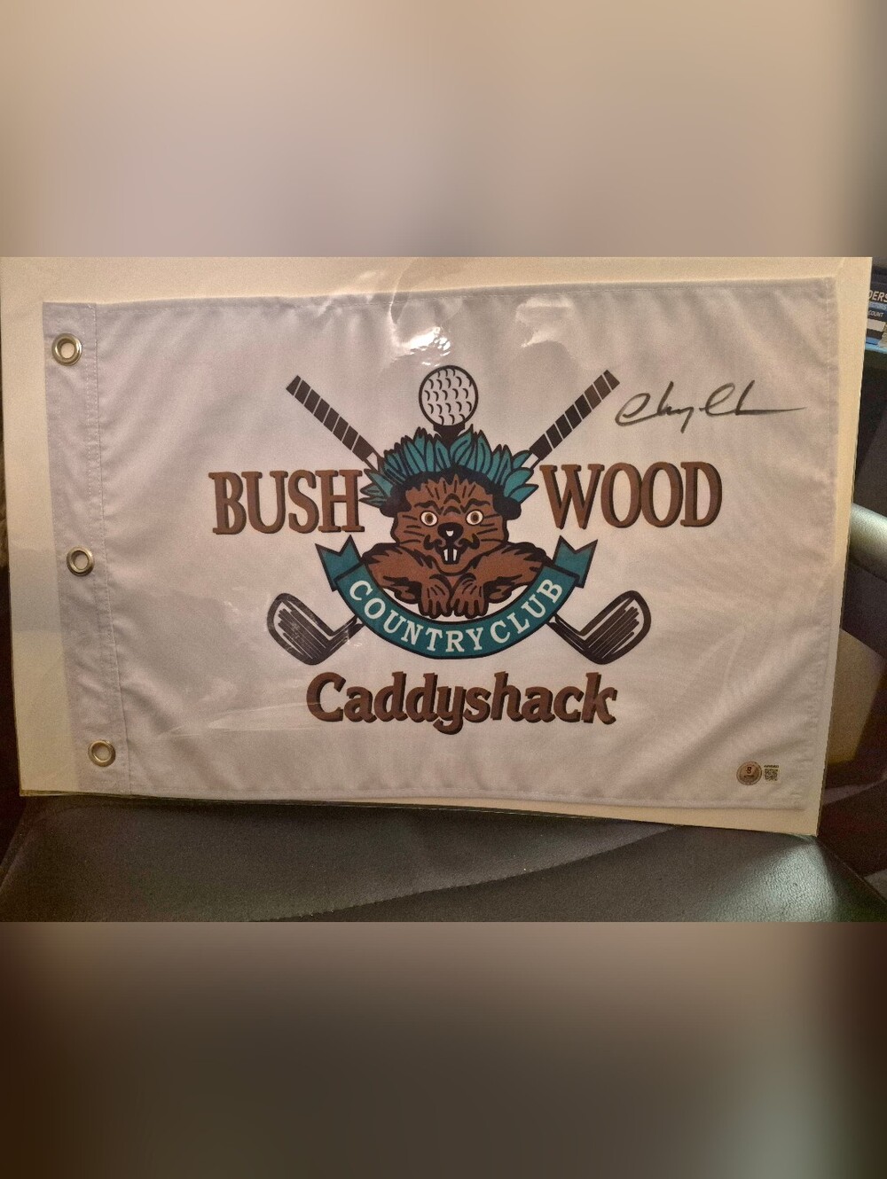 Chevy Chase Autographed Bushwood Country Club 'Caddyshack' Logo Pin Flag